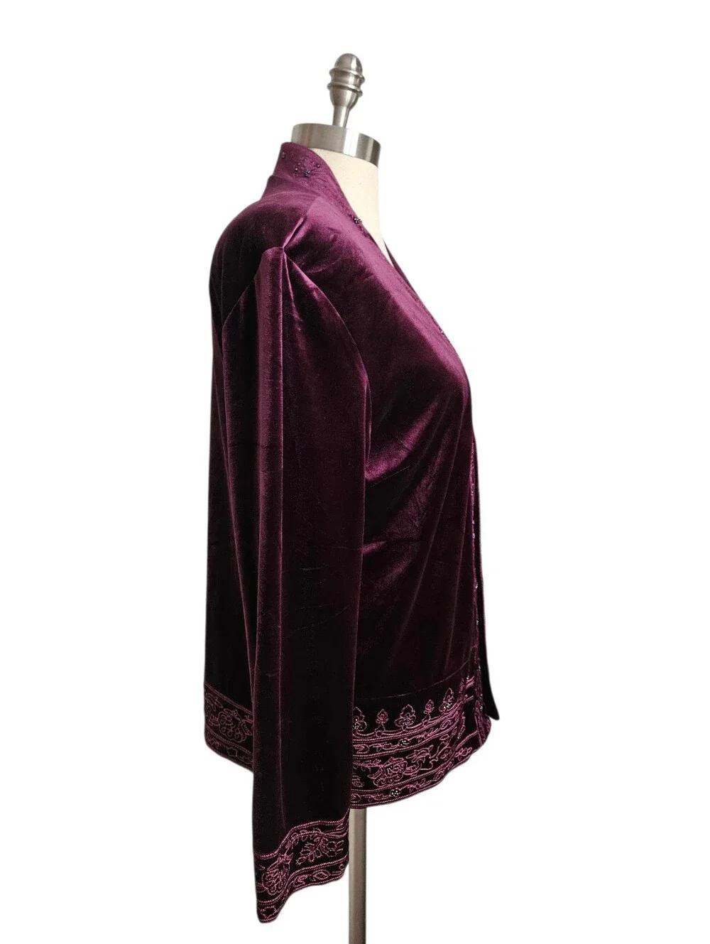 COLDWATER CREEK Deep Plum Velvet Embroidered Beaded Open Jacket | SZ 14 - Picture 2 of 11